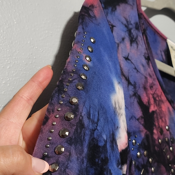 VOCAL Tunic Top Womens Small Purple Blue Pink Tie Dye Studded Boho USA Fairy Y2K - Picture 6 of 14